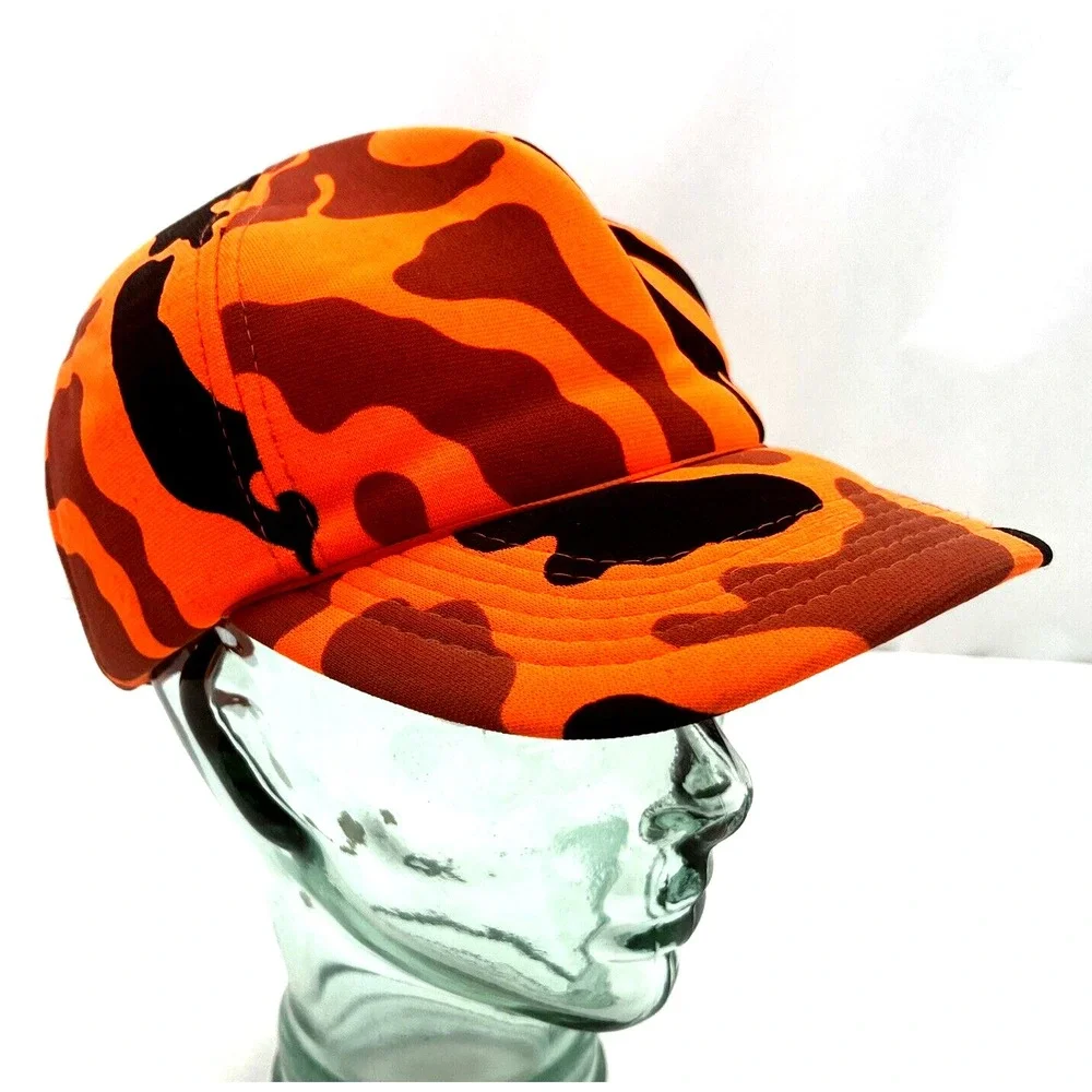 Vtg YA Hunting Safety Orange‎ Camo Hat Cap SnapBack Korea Made OSFA Camouflage